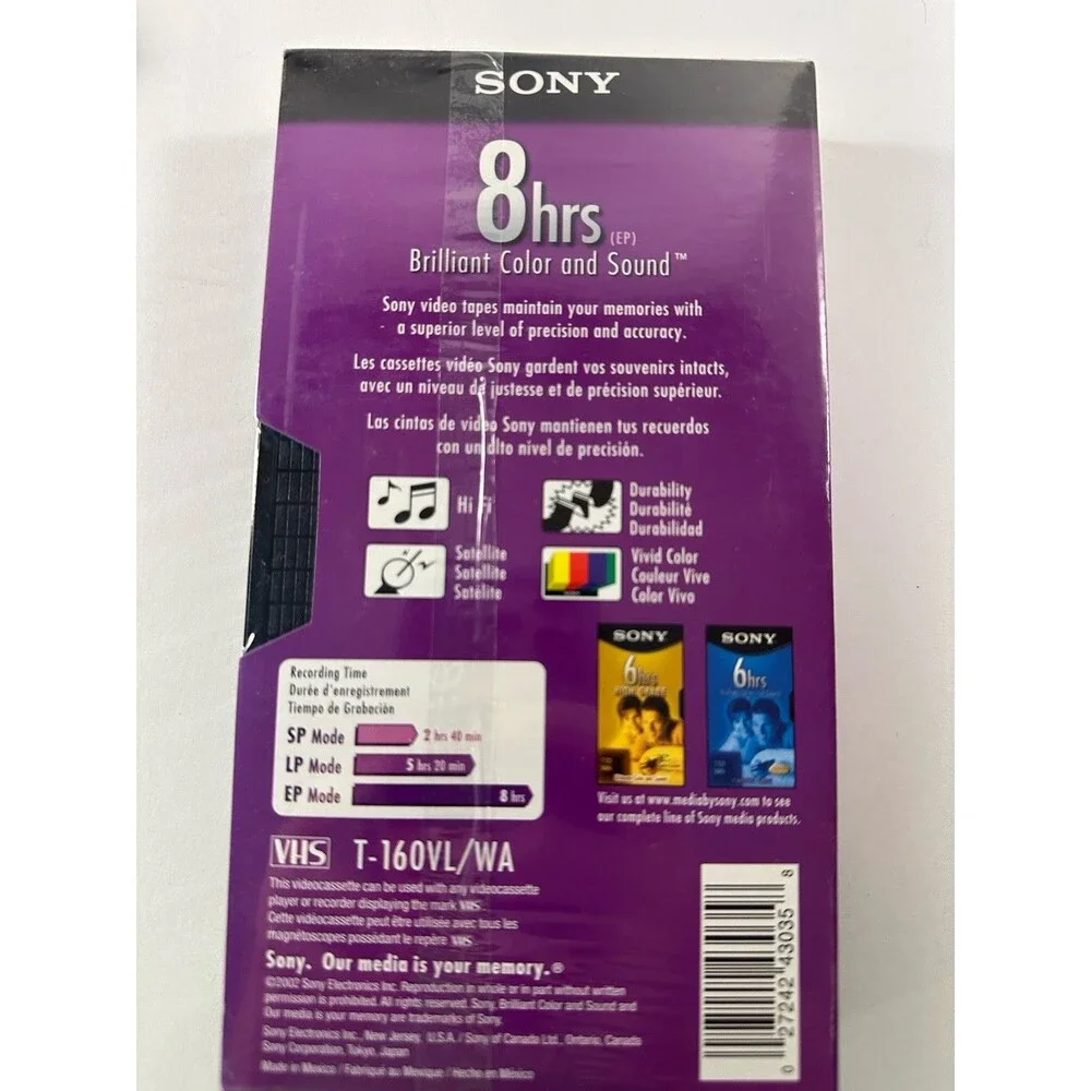 Sony 8 Hrs EP T-160 Blank VHS VCR Tapes Standard Grade High Durability Lot Of 2